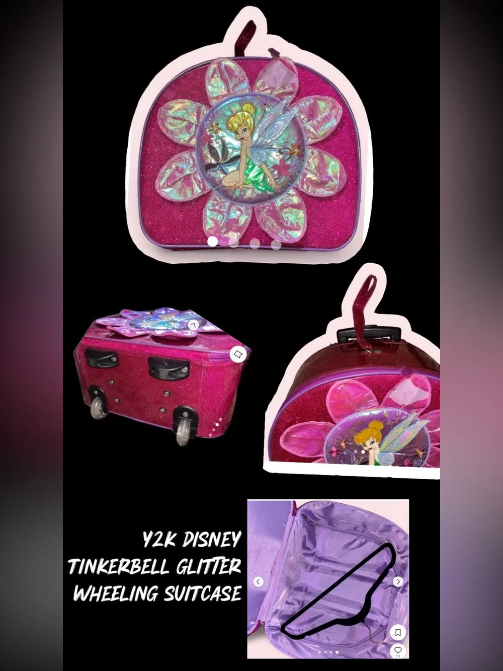 Disney Tinkerbell Hot Pink Glitter Rolling Kid suitcase